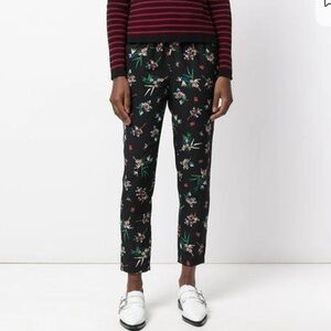 RED Valentino 100% Silk Floral Drawstring Straight Leg Pants